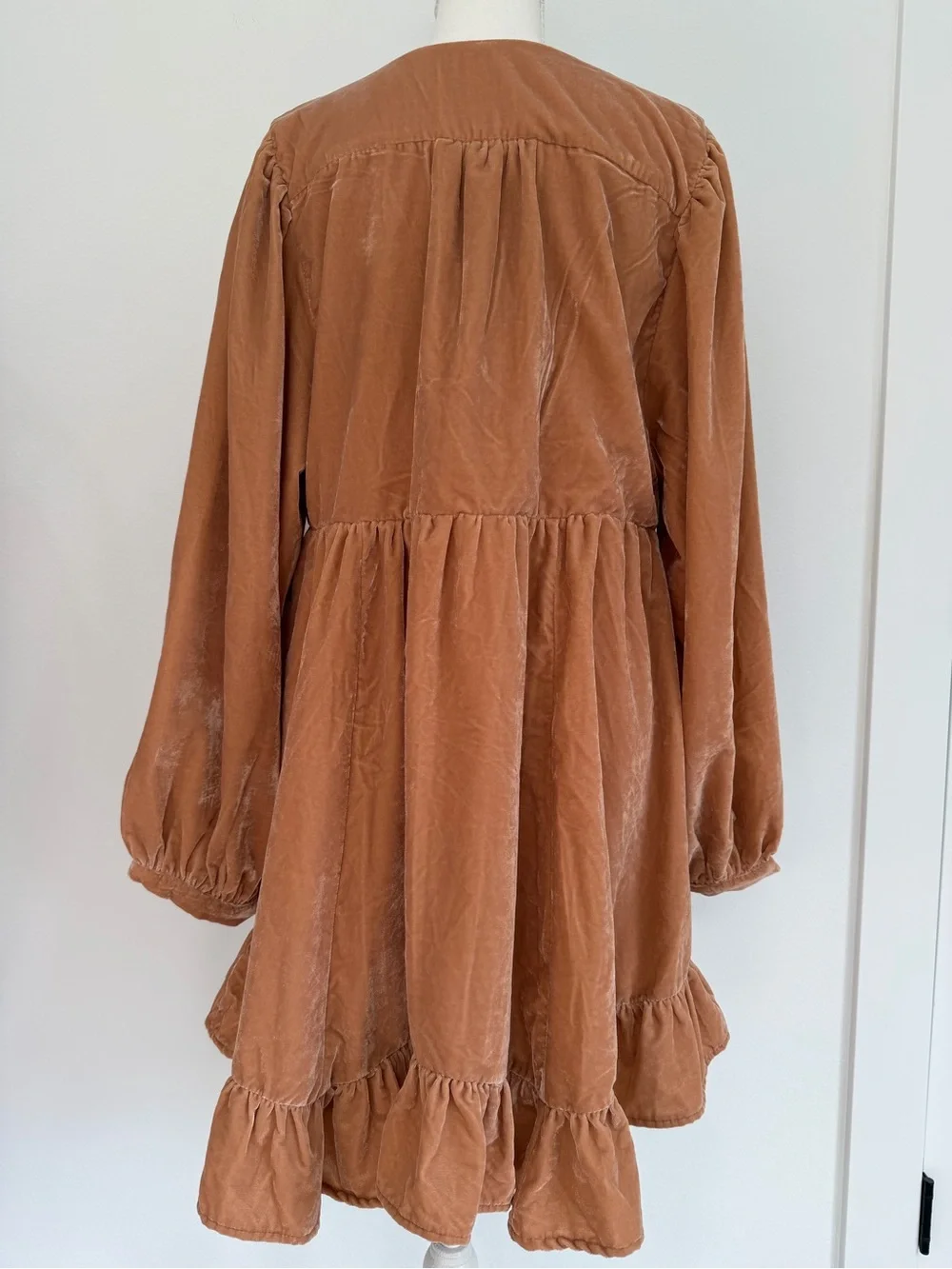 Free People Estella Velvet Mini Dress Boho Prairie Romantic Babydoll Size L